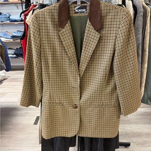 Women's Plaid Blazer with Brown Accents